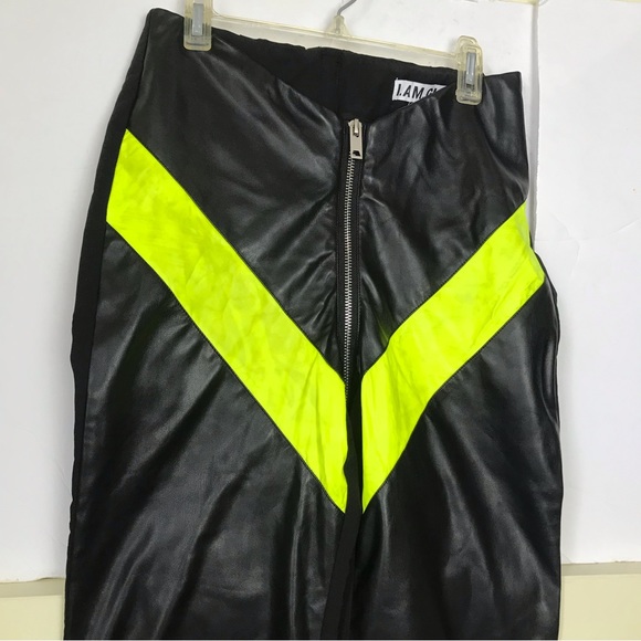 I AM GIA Anastasia Pants Faux Leather Stretch Zipper Festival Neon Straight Leg - Picture 4 of 16